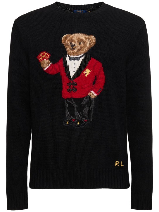 Polo Ralph Lauren: Wool sweater w/ bear - Polo Black - men_0 | Luisa Via Roma