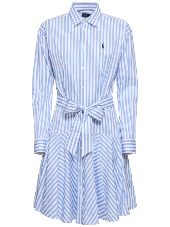 Polo Ralph Lauren: Vestido corto de popelina con manga larga - Blanco/Azul - women_0 | Luisa Via Roma
