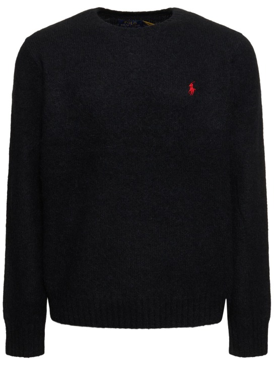 Polo Ralph Lauren: Pull-over en laine mélangée à logo - Polo Black - men_0 | Luisa Via Roma