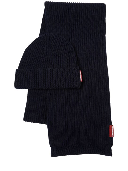 Dsquared2: Warmy wool knit scarf & hat set - Mavi - men_0 | Luisa Via Roma