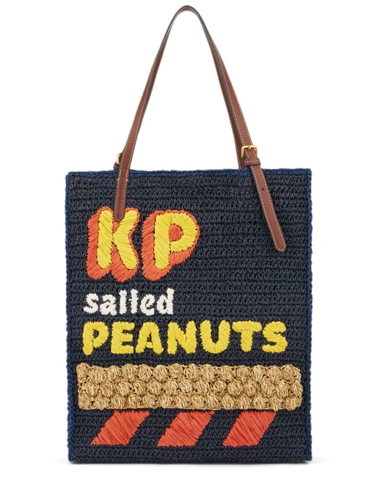 Anya Hindmarch: KP Peanuts raffia tote bag - Dark Petrol - women_0 | Luisa Via Roma