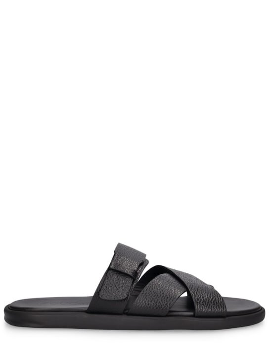 Doucal's: Tumblet leather sandals - Black - men_0 | Luisa Via Roma
