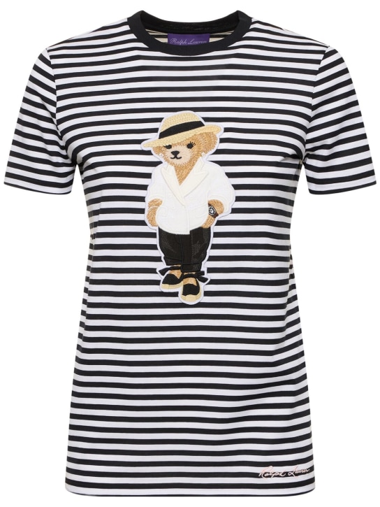 Ralph Lauren Collection: Striped cotton jersey t-shirt w/ bear - Black/White - women_0 | Luisa Via Roma