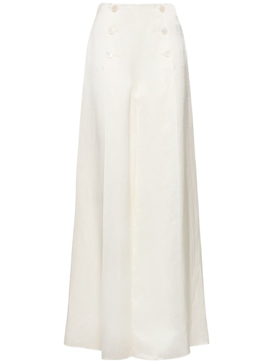 Ralph Lauren Collection: Linen blend split wide pants - Ivory - women_0 | Luisa Via Roma