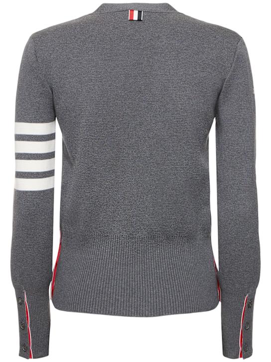 Thom Browne: Classic Milano 4 -bar cotton cardigan - Grey/White - women_4 | Luisa Via Roma