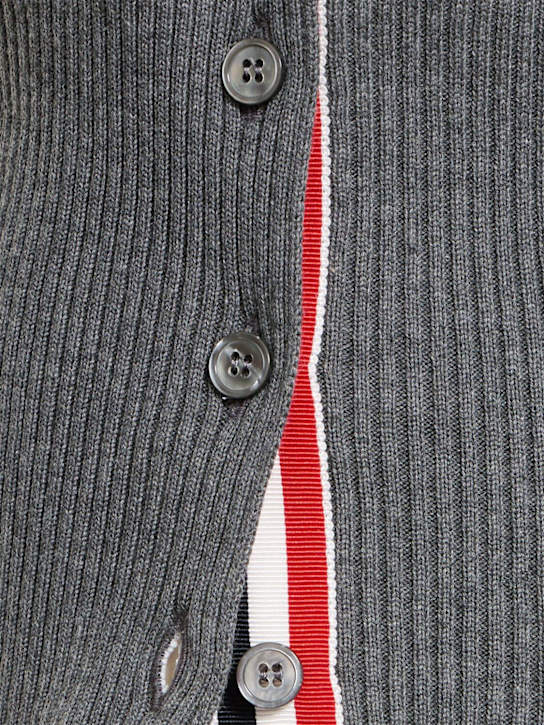 Thom Browne: Classic Milano 4 -bar cotton cardigan - Grey/White - women_3 | Luisa Via Roma