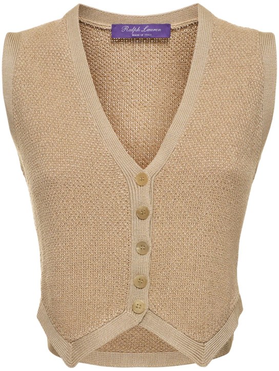 Ralph Lauren Collection: Silk tweed vest - Beige - women_0 | Luisa Via Roma