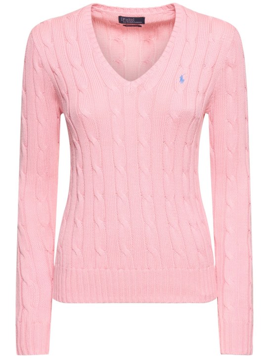 Polo Ralph Lauren: Kimberly braided knit sweater - Pink - women_0 | Luisa Via Roma
