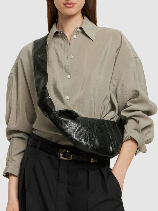 Lemaire: Small Croissant coated cotton bag - Military Green - women_1 | Luisa Via Roma