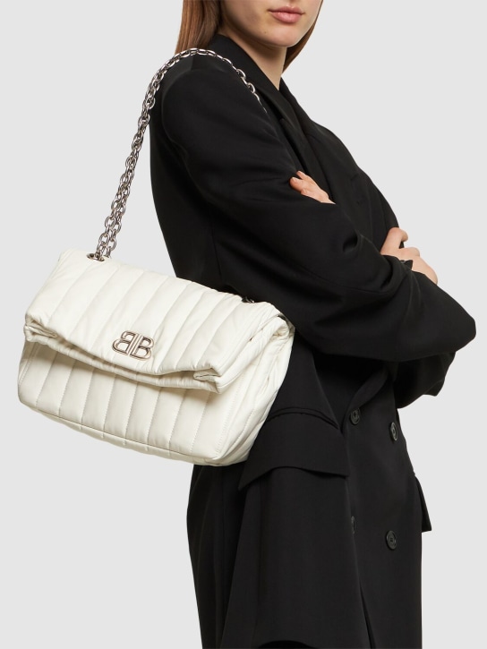 Balenciaga: Small Monaco quilted leather chain bag - Off White - women_1 | Luisa Via Roma