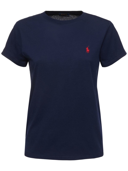 Polo Ralph Lauren: T-shirt in jersey di cotone con logo - Blu - women_0 | Luisa Via Roma