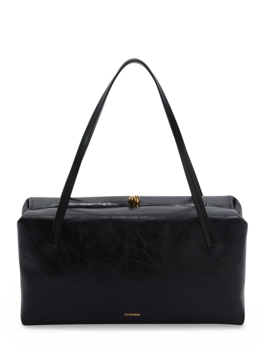 Jil Sander: Medium Goji soft handle leather bag - Siyah - women_0 | Luisa Via Roma