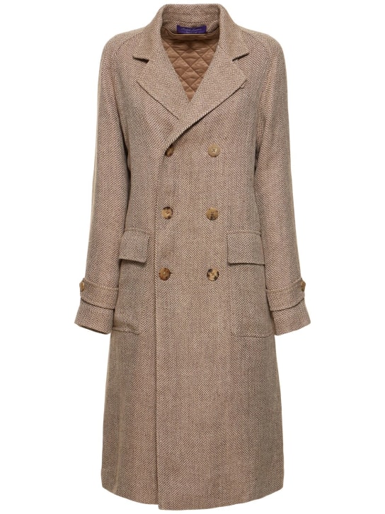 Ralph Lauren Collection: Double breast linen midi coat - Dark Beige - women_0 | Luisa Via Roma