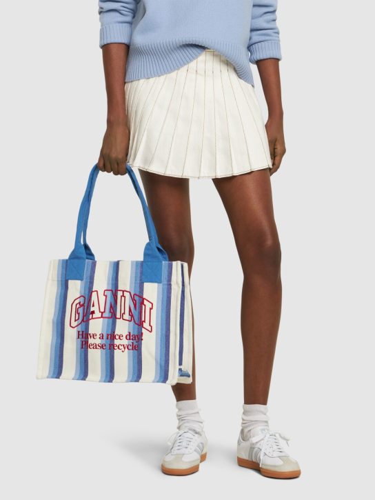 GANNI: Large Easy striped cotton tote bag - Dark Blue - women_1 | Luisa Via Roma