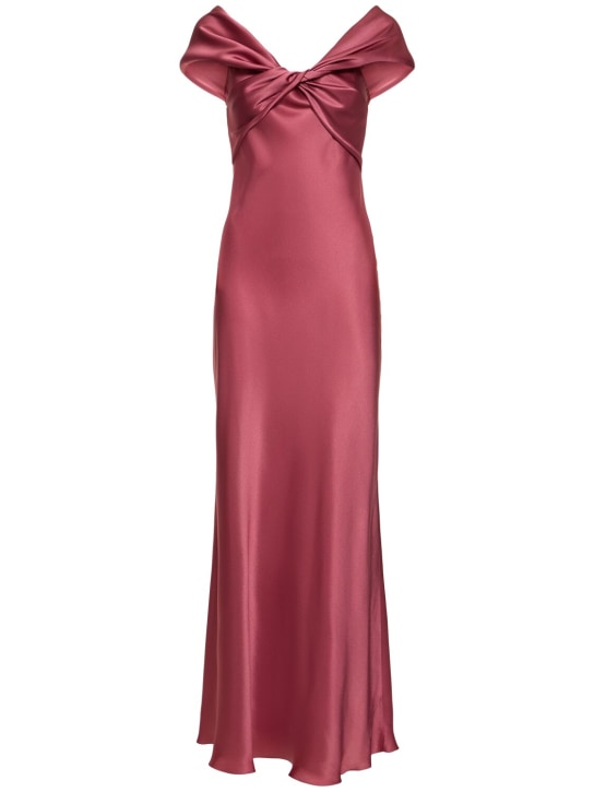 Alberta Ferretti: Draped satin long dress - Dark Pink - women_0 | Luisa Via Roma