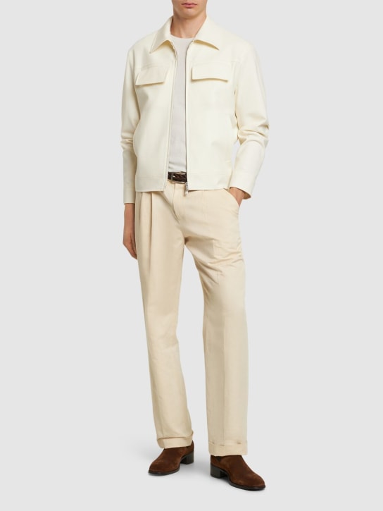 Lardini: Wool blend zipped overshirt - Off White - men_1 | Luisa Via Roma
