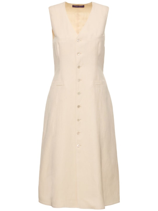 Ralph Lauren Collection: Sleeveless linen & silk dress - Fil dişi rengi - women_0 | Luisa Via Roma