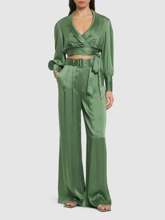 Zimmermann: Silk tuck wide pants - Yeşil - women_1 | Luisa Via Roma