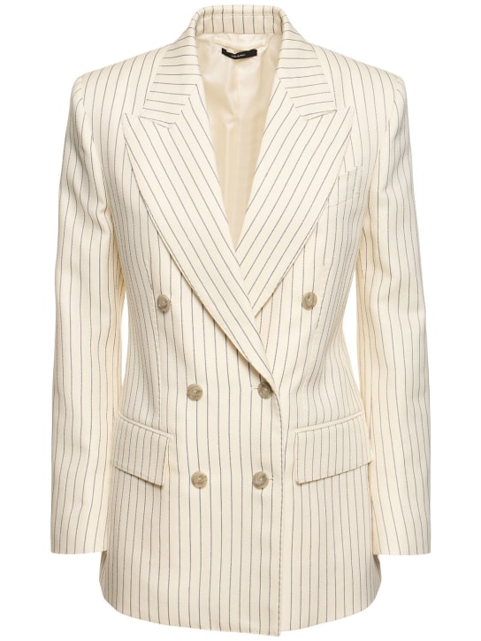 Tom Ford: Wool & silk pinstriped jacket - Multi Ivory - women_0 | Luisa Via Roma