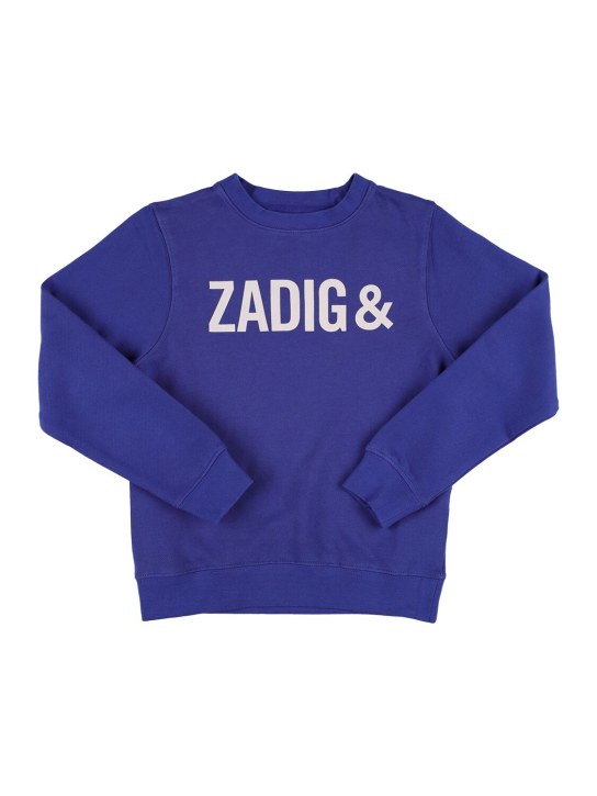 Zadig&Voltaire: Sweat-shirt en coton mélangé à col rond - Bleu - kids-boys_0 | Luisa Via Roma
