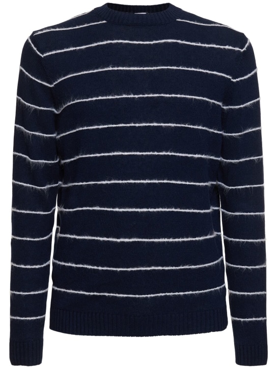ASPESI: Cotton blend knit crewneck sweater - Blue - men_0 | Luisa Via Roma
