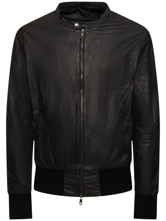 Giorgio Brato: Brushed leather bomber jacket - Black - men_0 | Luisa Via Roma