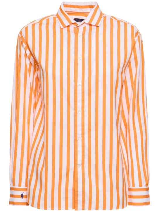 Polo Ralph Lauren: Striped cotton shirt - Orange/White - women_0 | Luisa Via Roma