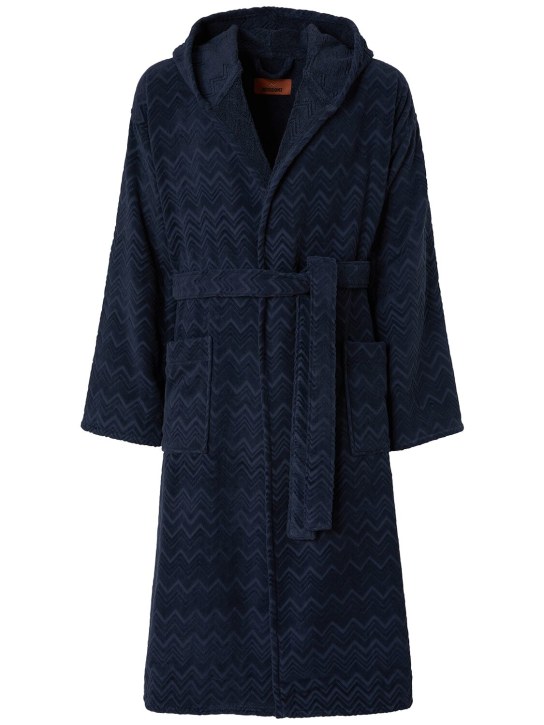 Missoni Home: Chalk hooded bathrobe - Blue - men_0 | Luisa Via Roma