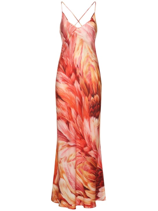 Roberto Cavalli: Printed silk twill long dress - Orange - women_0 | Luisa Via Roma