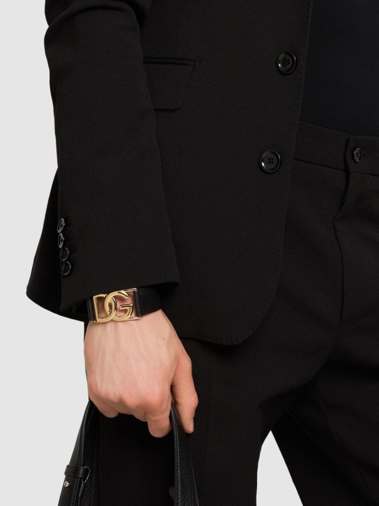 Dolce&Gabbana: DG logo leather belt bracelet - Black/Gold - men_1 | Luisa Via Roma