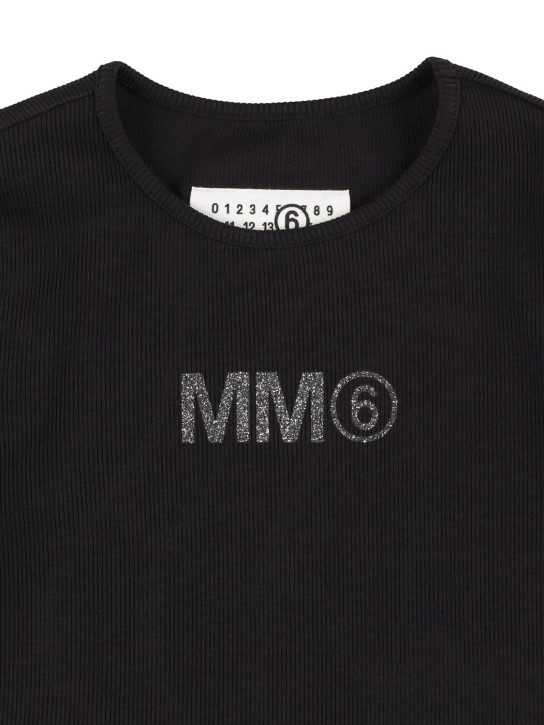 MM6 Maison Margiela: T-shirt court en jersey de coton avec patch - Noir - kids-girls_1 | Luisa Via Roma