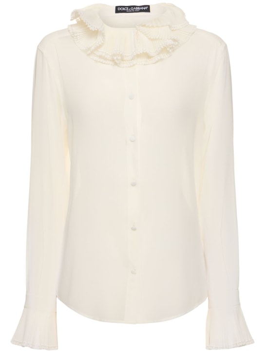 Dolce&Gabbana: 真丝混纺褶领衬衫 - 白色 - women_0 | Luisa Via Roma