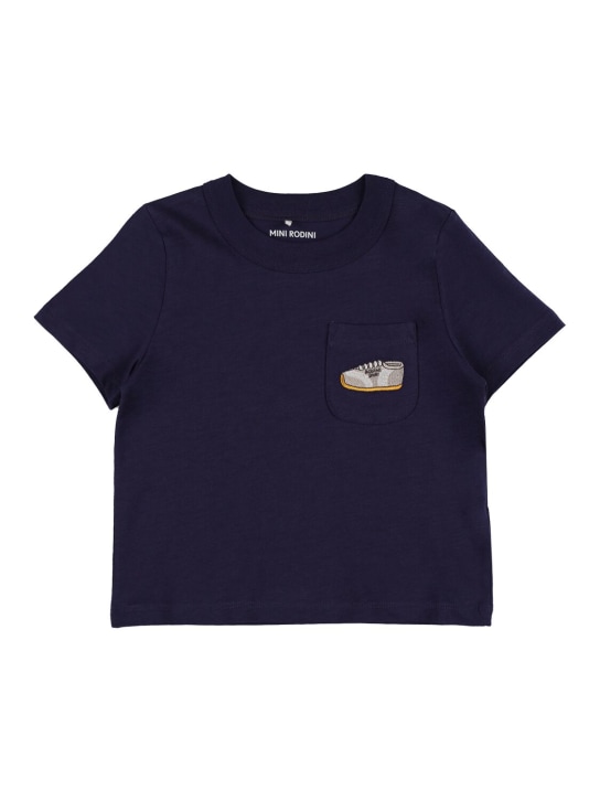 Mini Rodini: T-shirt en coton brodé - Bleu Marine - kids-girls_0 | Luisa Via Roma
