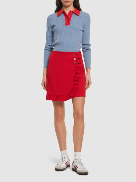 Tory Sport: 科技织物斜纹褶饰高尔夫球裙裤 - 红色 - women_1 | Luisa Via Roma
