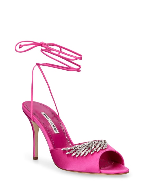 Manolo Blahnik: 90mm Plumena satin sandals - Fuchsia - women_2 | Luisa Via Roma