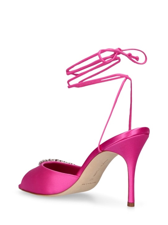 Manolo Blahnik: 90mm Plumena satin sandals - Fuchsia - women_3 | Luisa Via Roma