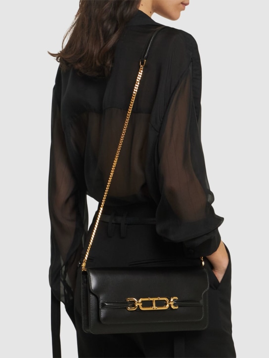 Tom Ford: Tara palmellato leather shoulder bag - Black - women_1 | Luisa Via Roma