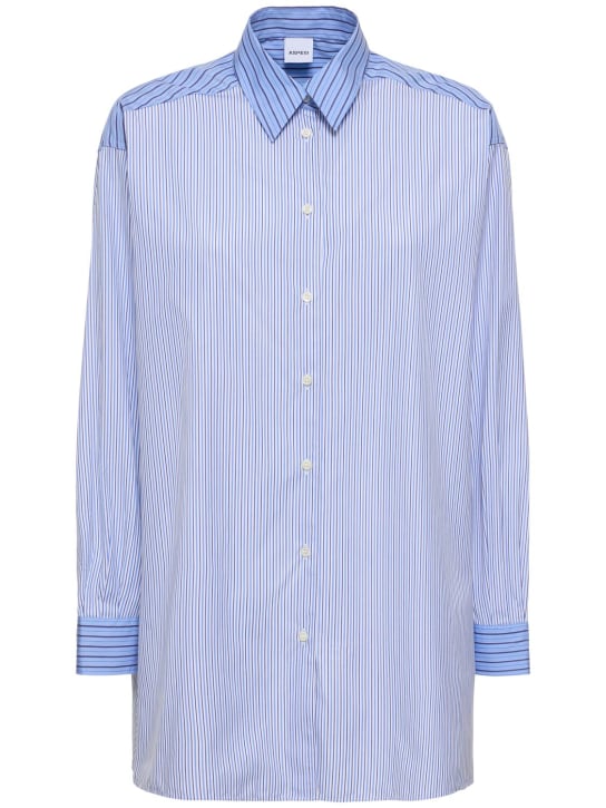 ASPESI: Striped cotton poplin shirt - Beyaz/Mavi - women_0 | Luisa Via Roma