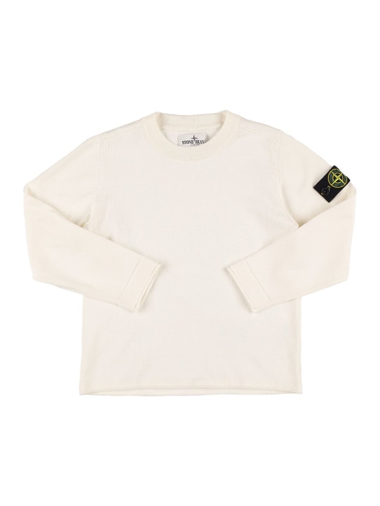 Stone Island: Organic cotton knit sweater - Beyaz - kids-boys_0 | Luisa Via Roma