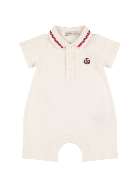 Moncler: Logo patch cotton blend romper - White - kids-boys_0 | Luisa Via Roma