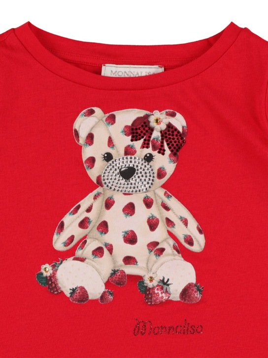 Monnalisa: T-shirt long en jersey de coton imprimé - Rouge - kids-girls_1 | Luisa Via Roma