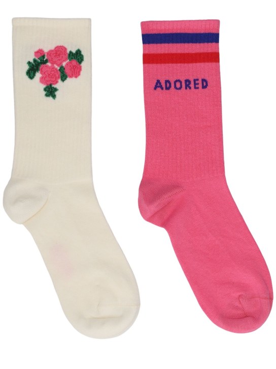 Mini Rodini: Set of 2 intarsia cotton socks - White/Pink - kids-girls_0 | Luisa Via Roma