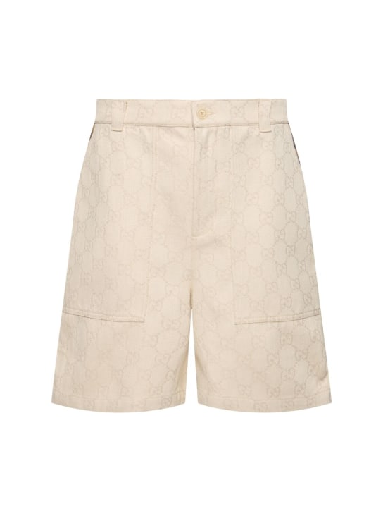Gucci: Shorts in tela con dettaglio web GG - Ecru - men_0 | Luisa Via Roma