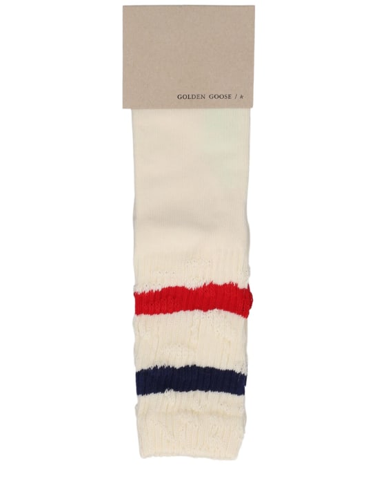 Golden Goose: High blue & red stripe rib cotton socks - White/Multi - kids-girls_0 | Luisa Via Roma