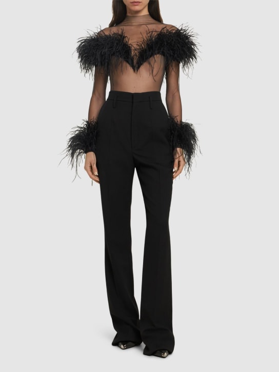 MUGLER: Tulle & feathers long sleeve bodysuit - Black - women_1 | Luisa Via Roma