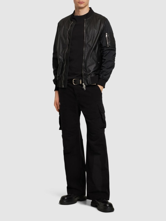 Giorgio Brato: Wrinkled leather & nylon bomber jacket - Siyah - men_1 | Luisa Via Roma