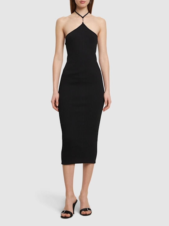Cotton blend knit halter neck midi dress - Thumbnail 2