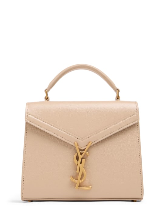 Saint Laurent: Mini Cassandra leather top handle bag - Dark Beige - women_0 | Luisa Via Roma