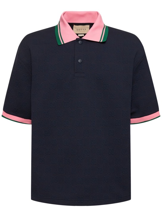Gucci: GG detail jacquard polo shirt - Navy - men_0 | Luisa Via Roma