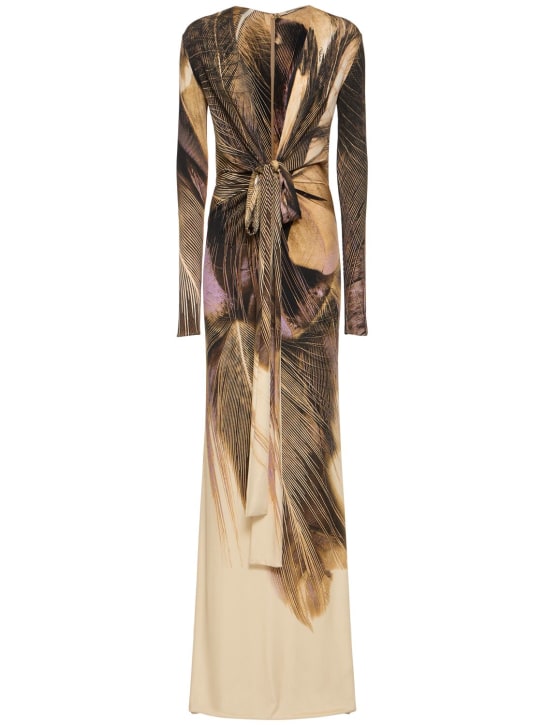 Roberto Cavalli: Kleid aus Stretch-Jersey mit Knoten - Multi Braun - women_0 | Luisa Via Roma
